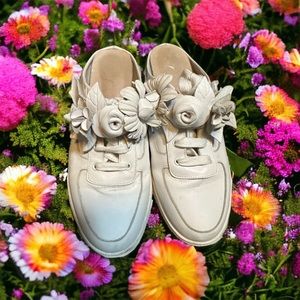 White slip-on sneakers with floral velcro strap sz 7.5